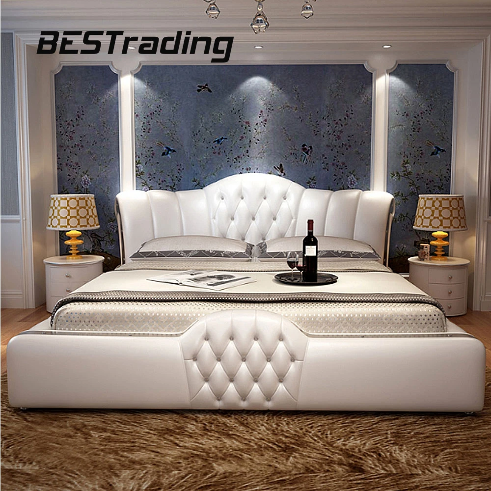New Design Genuine Leather Double Bed Luxury King Size Bedroom Sets