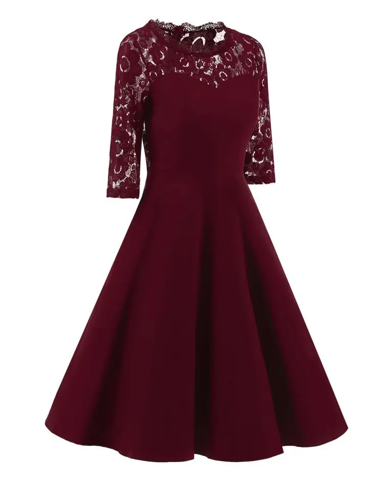 2019 Low MOQ Vintage Lace Skater Dress With Mid Sleeves Wedding Vestidos