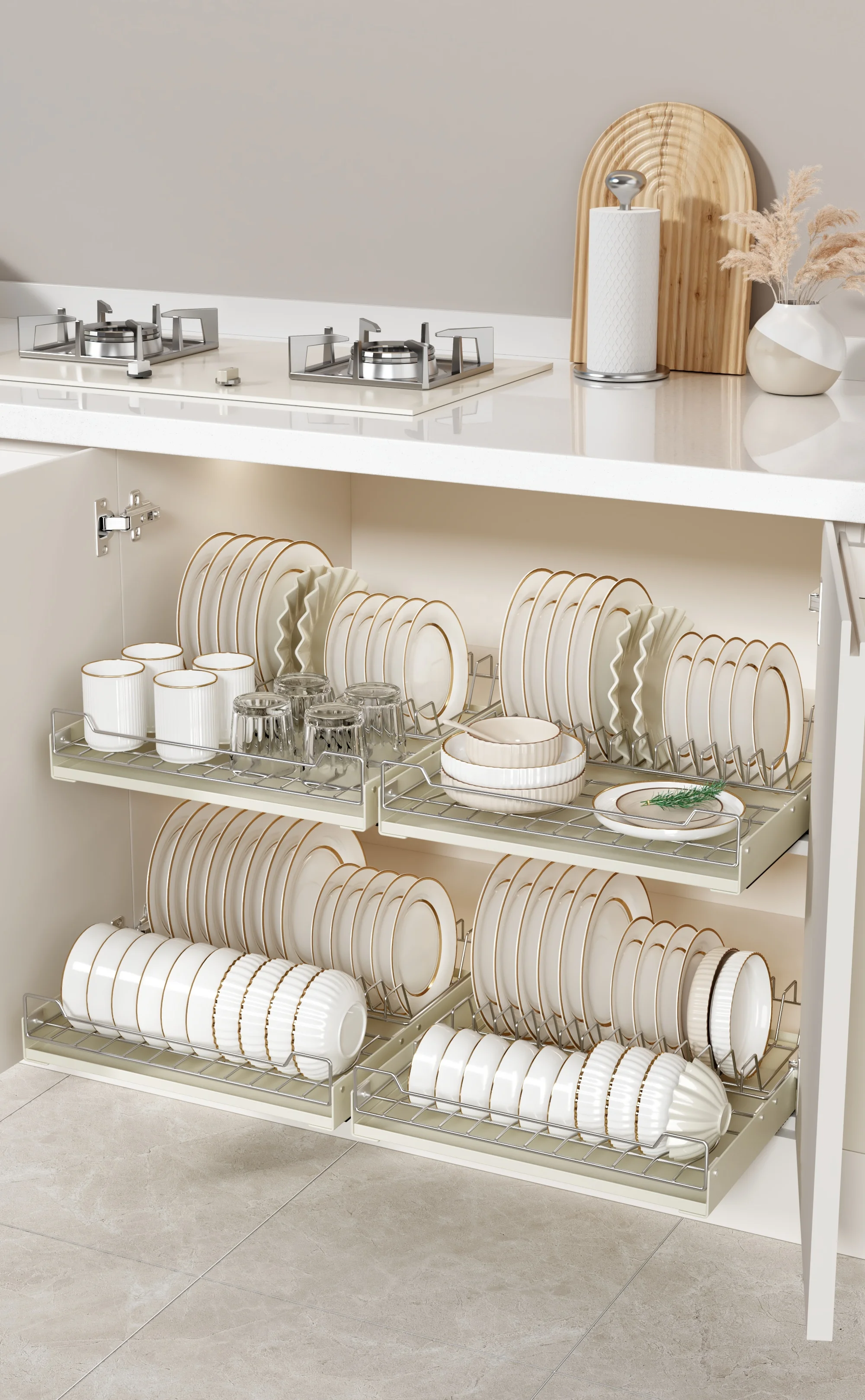 Pull Out Dish Rack Shelf Organizer Sliding Out Dish Storage