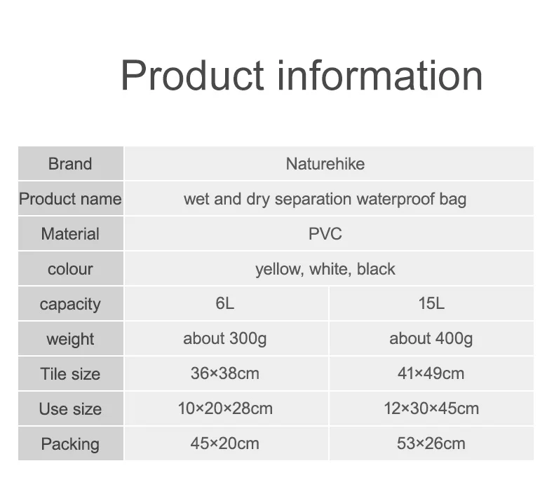 Naturehike outdoor 15L single strap shoulder PVC Ocean Pack dry and wet separation waterproof bag