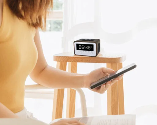 Hot Selling Radio Clock With Wireless Chargering Wooden Alarm Clock Bluetooth Speaker For Mobile Phone - ANKUX.COM