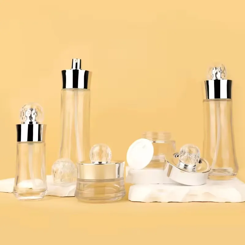 Supplier Cosmetic skincare set serum face spray clear glass pump bottles 30g50g100g30ml50ml100ml120ml150ml manufacture