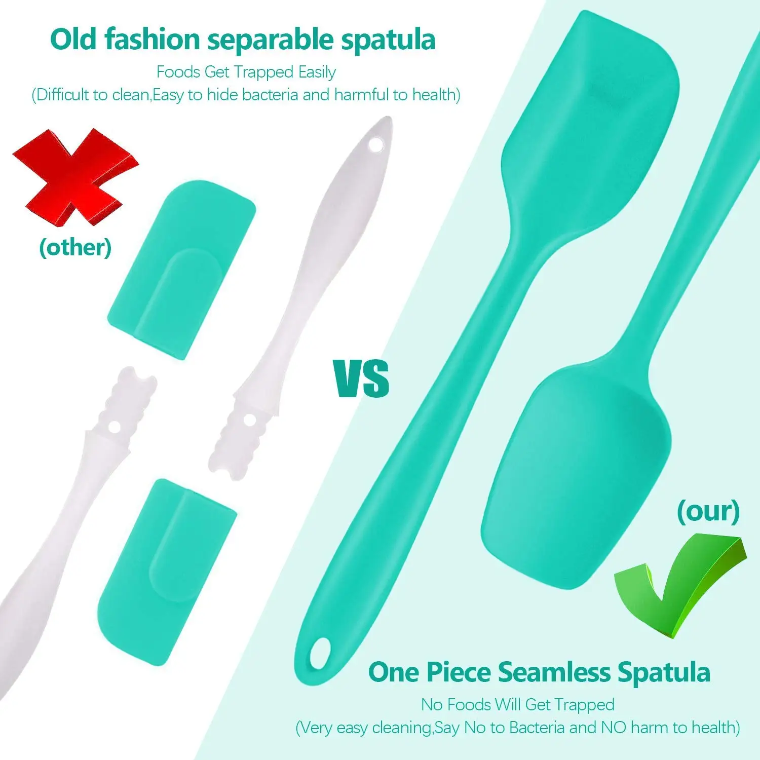 6 Piece Silicone Spatula Set Green Nonstick Kitchen Rubber Spatula For