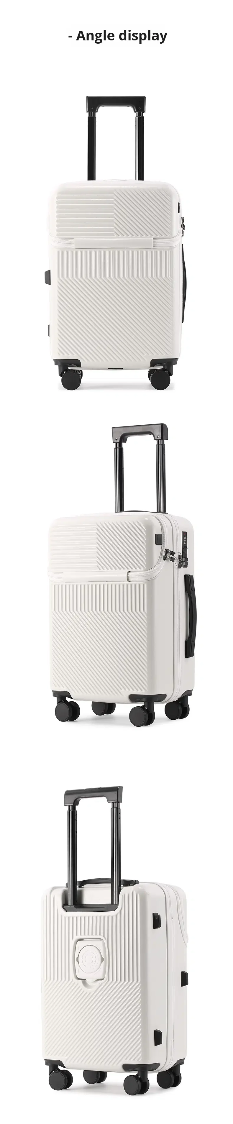 product 2026 new design front opening pocket luggage charging usb cup holder abspc spinner anti theft 20 inch boarding travel suitcase-18