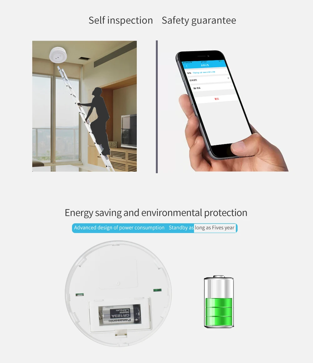 wifi wireless zigbee photo cam smoke fire hotel cigarette portable smoke detector alarm system with build-in battery - ANKUX.COM