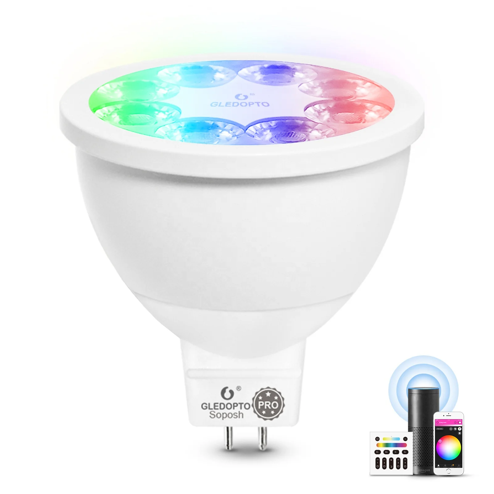 Gledopto LED Color Changing Light Bulb With Wireless Remote Controlling ZigBee MR16 Bulb RGBWW GU5.3 Spotlight Alexa Control