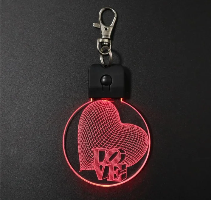 2020 New Year Custom Logo Heart LOVE LED Flashlight Acrylic Light Up Keychain