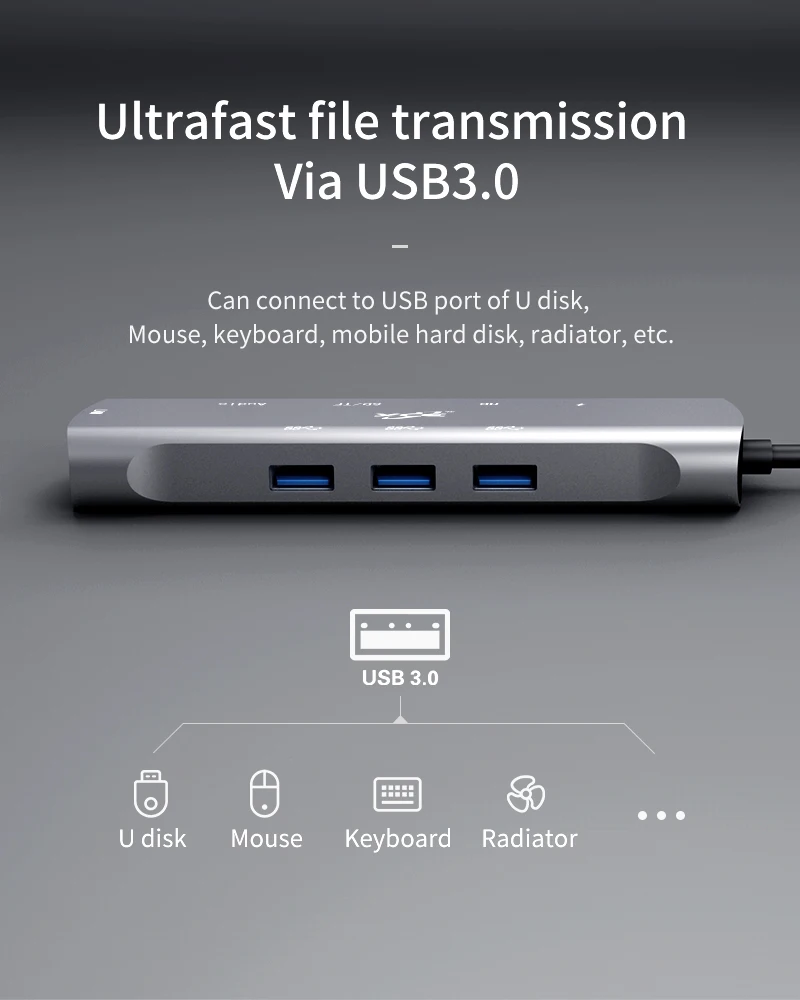 Wholesale C type to PD + USB3.0 * 3 + SD + TF + audio Gigabit Ethernet docking station 9 in 1 charging USB 3.0 hub
