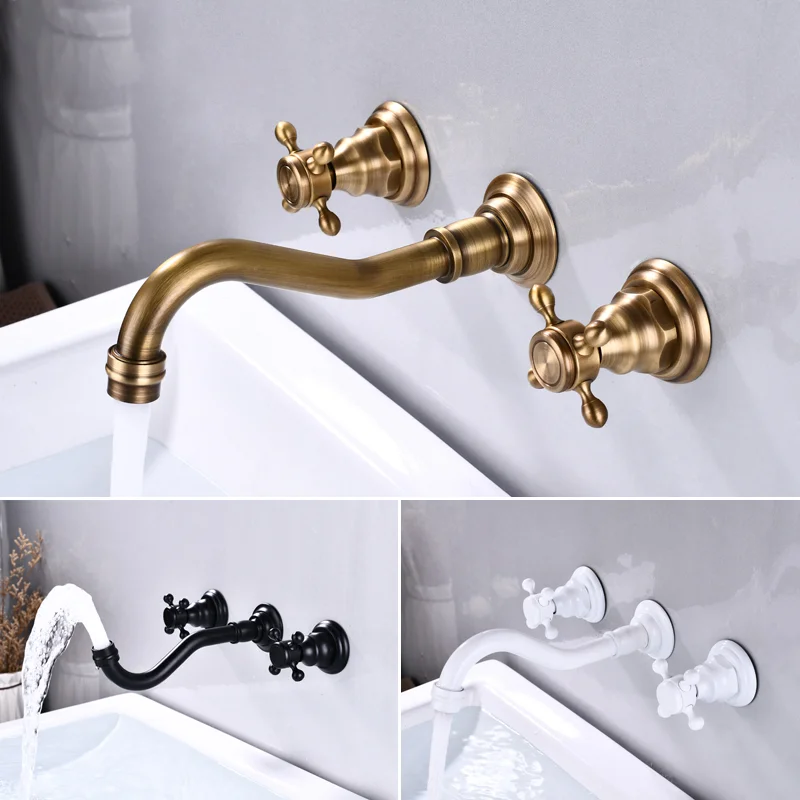 Wall Mounted Antique Copper Bathroom Water Taps Separate Basin Faucet