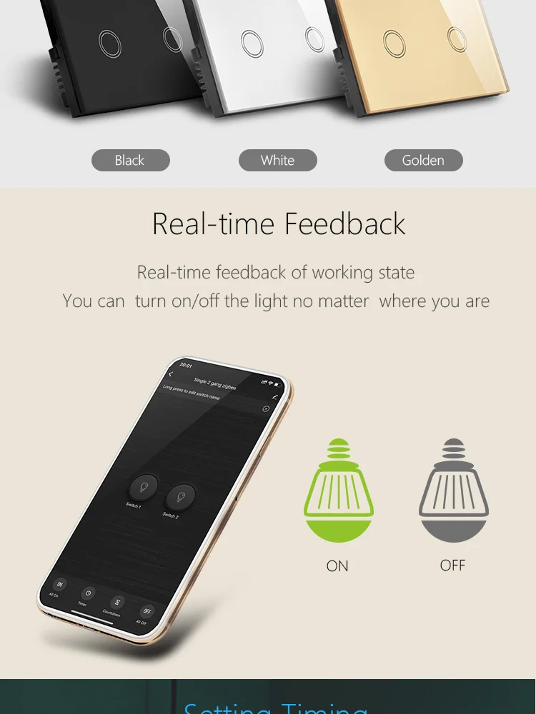 Smart Home Automation Touch Glass Panel 2Gang Smart Zigbee Wall Switch Compatible Alexa and Google Home Zigbee Switch - ANKUX.COM