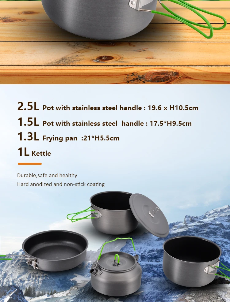 Oem Product Anodized Aluminum Nonstick Camping Cookware Picnic Pot Pan
