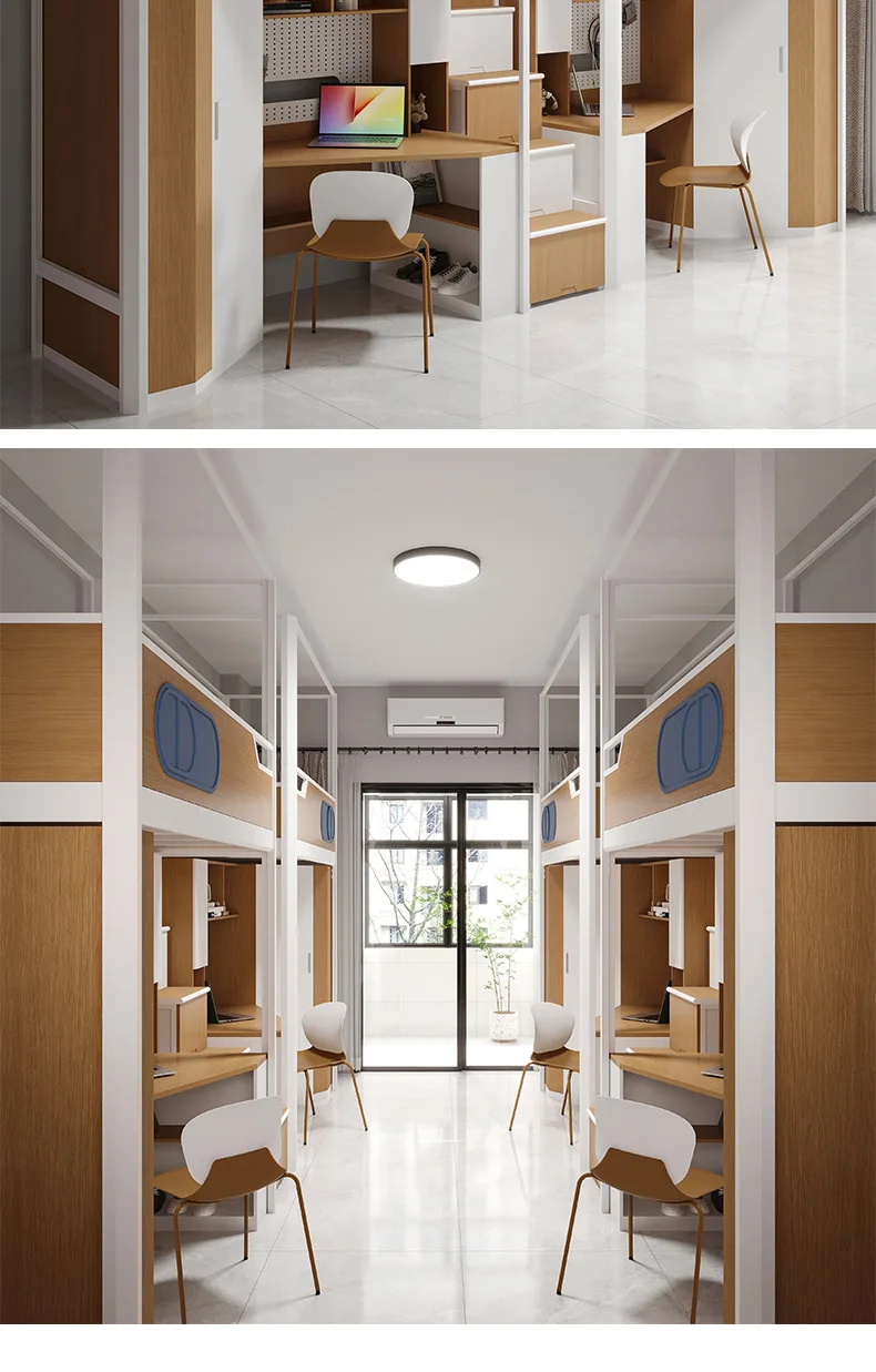 product custom free 3d design service iron upper bed and lower desk apartment dormitory metal frame bunk bed for students school-18