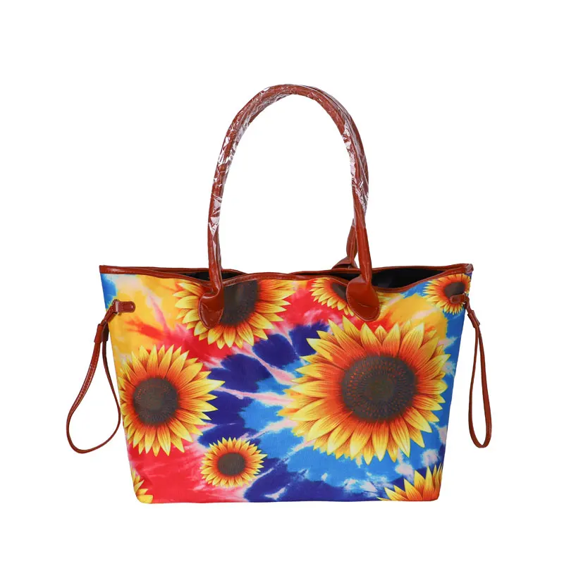 

Wholesale Fashion Travel Tote bags Women Canvas Handbags Tie Dye Sunflower Tote Purse Ladies laptop hand bag for Girls, As pics