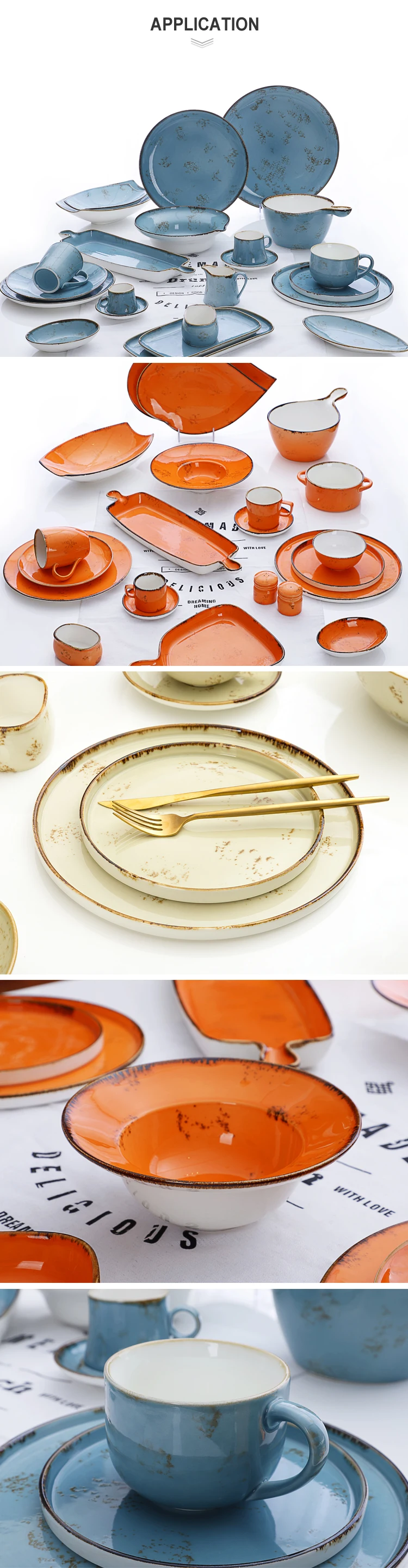 Factory Supply 3 Colors Restaurant Dinnerware sets, Wholesale Porcelain Ceramic Tableware diner sets