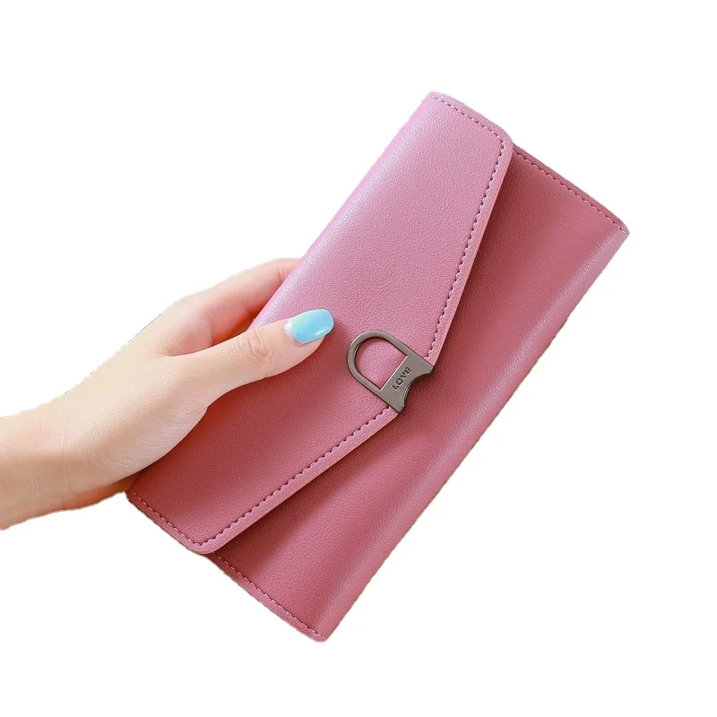 Fashion Solid Color Pu Leather Clutch Bag Vintage Long Purses Wholesale