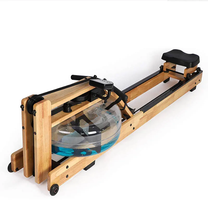 
Log rowing machine for fitness use with water resistance system 