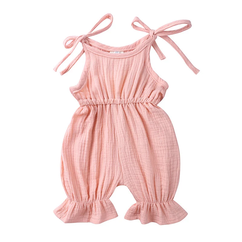 Baby Condole belt cotton hemp Romper summer newborn baby girl lovely child hayi lace foot mouth climb Jumpsuit Outfits clothes B