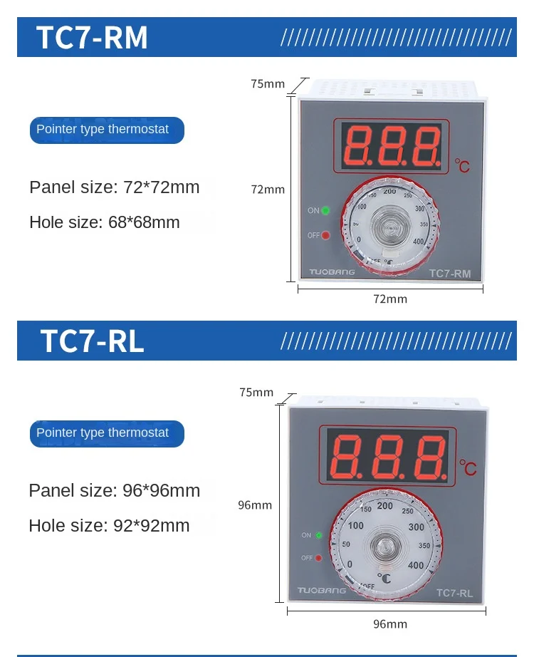 TUOBANG Digital Thermostat TC7-D/TC7-R Dial Code Pointer Type OEM/ODM Industrial Temperature Controller 1C Resolution High Data