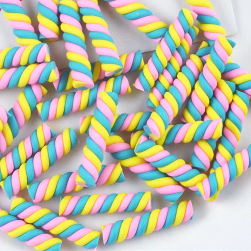 Wholesale Polymer Clay Candy Marshmallow Twists Striped Pastel Color