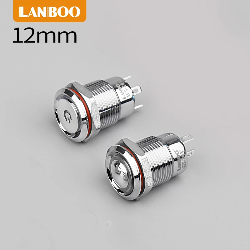 LANBOO 12mm ring LED with red green white push button switch momentary latching with 4 pins button Aluminium oxide colour