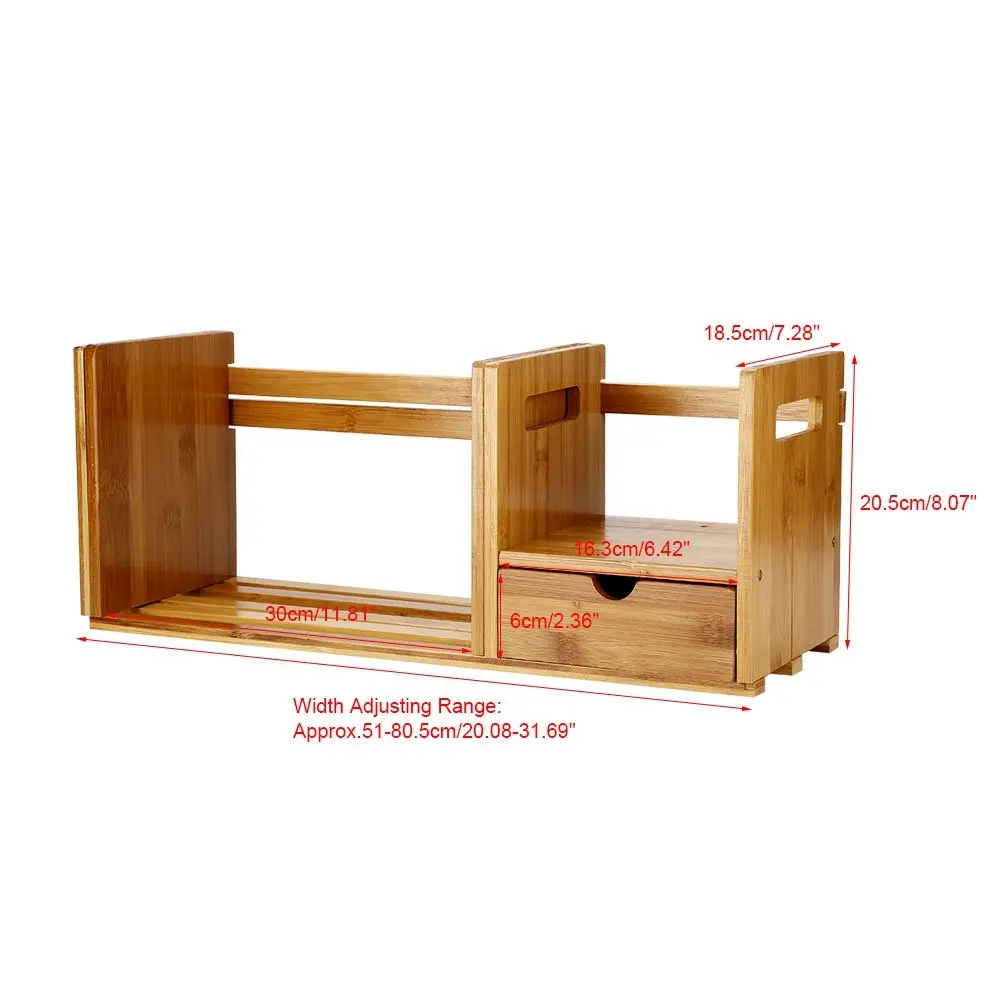Tabletop Bookshelf,Adjustable Bamboo Desktop Book Shelves File Book