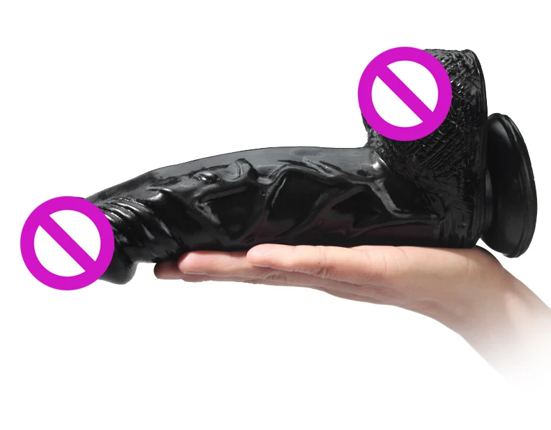 De PVC negro realista consolador juguete del sexo del pene para las mujeres