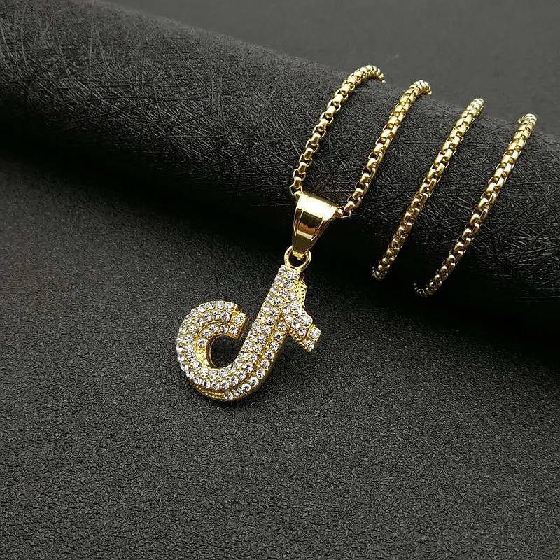 Gt Hot Selling Stainless Steel Full Crystal Tik Tok Charm Necklace