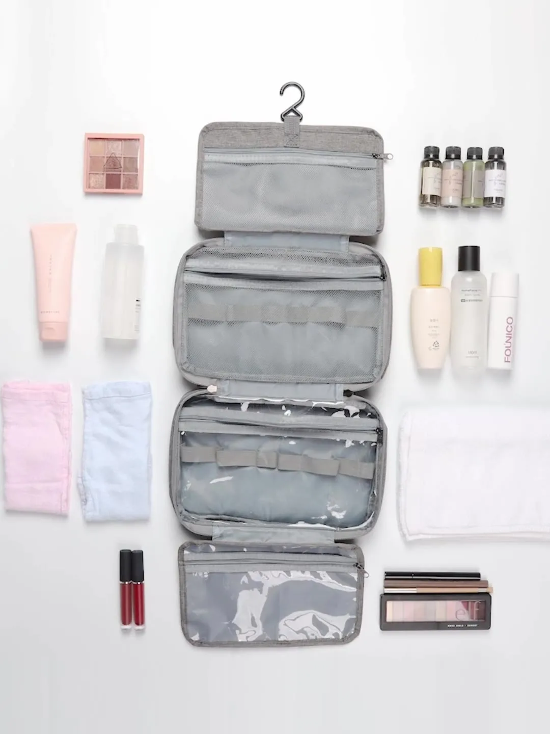 Four-Fold Travel Toiletry Bag Hanging Polyester Cosmetic Bag Keeps