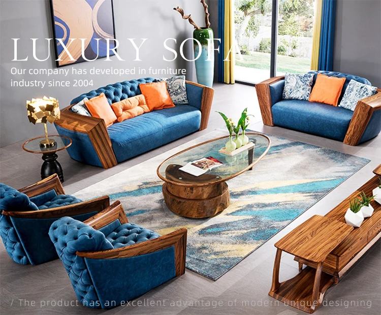 Home Used Button Design Leather Sofa Modern Style Solid Wood