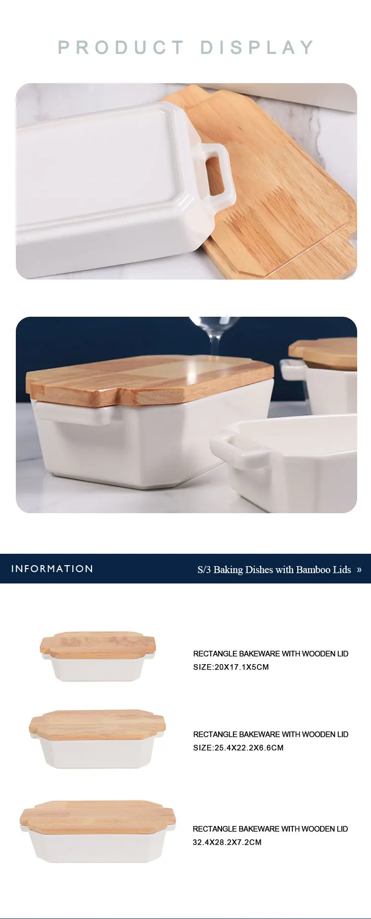 Various Sizes Porcelain Bakeware Ceramic Baking Dishes With Bamboo Lids