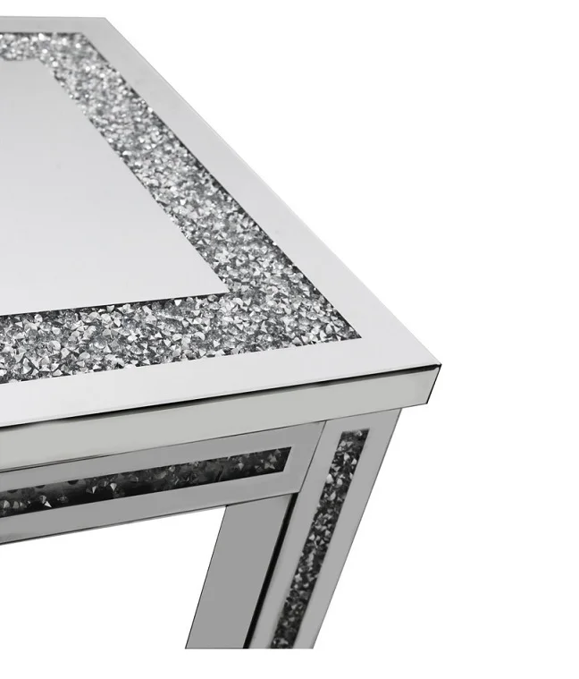 Hot Selling Sparkly Silver Mirrored Dining Table Crushed Diamond Top 4 Legs Dining Room