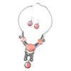 Red Shell Black Oxidized Silverstone Earrings Necklace