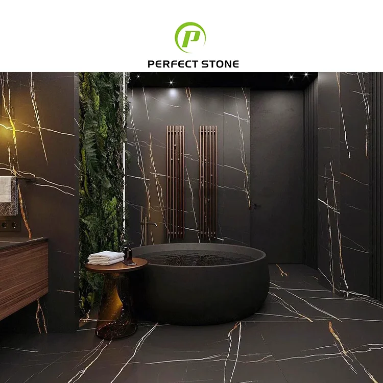 Nature Stone Laurent Black Gold Marble Slab For Floor Countertops Decoration - marble-slabs