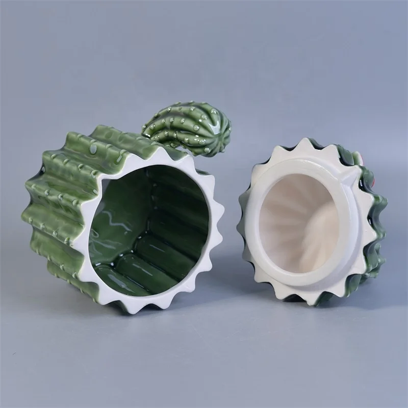 Green custom ceramic votive candle holder with lid for home decor