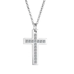 Popular jewelry wholesale hip hop style stainless steel cross zircon inlaid pendant necklace