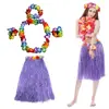 Hawaiian Lei Hula Grass Skirt & 4 Piece Flower Garland Fancy Dress Set