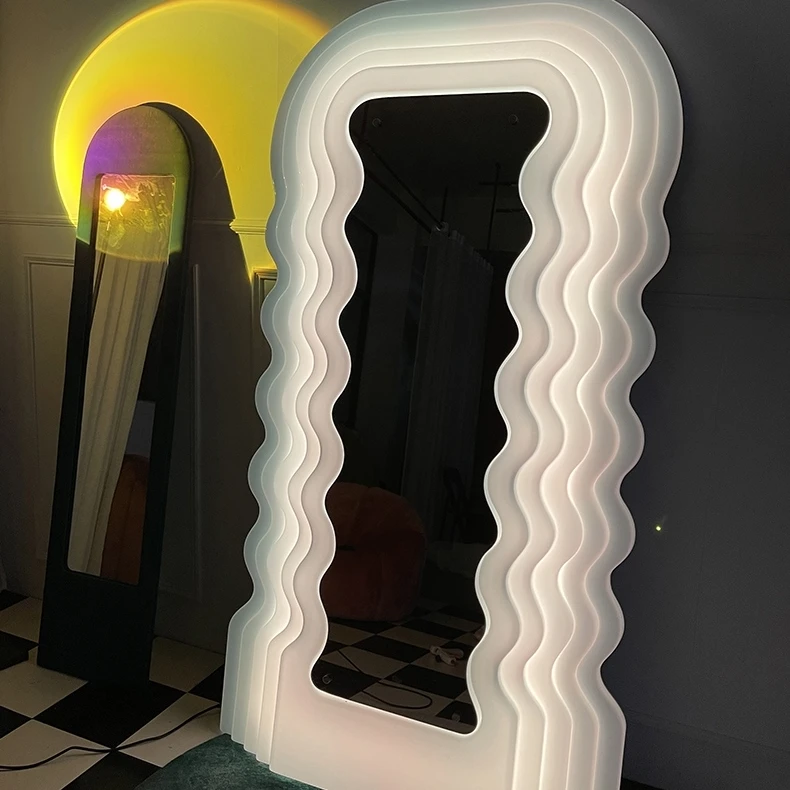Large Size Led Floor Wavy Mirror Italy Fashion Soft Light Vanity Large Size Led Floor Wavy Mirror Italy Fashion Soft Light Vanity