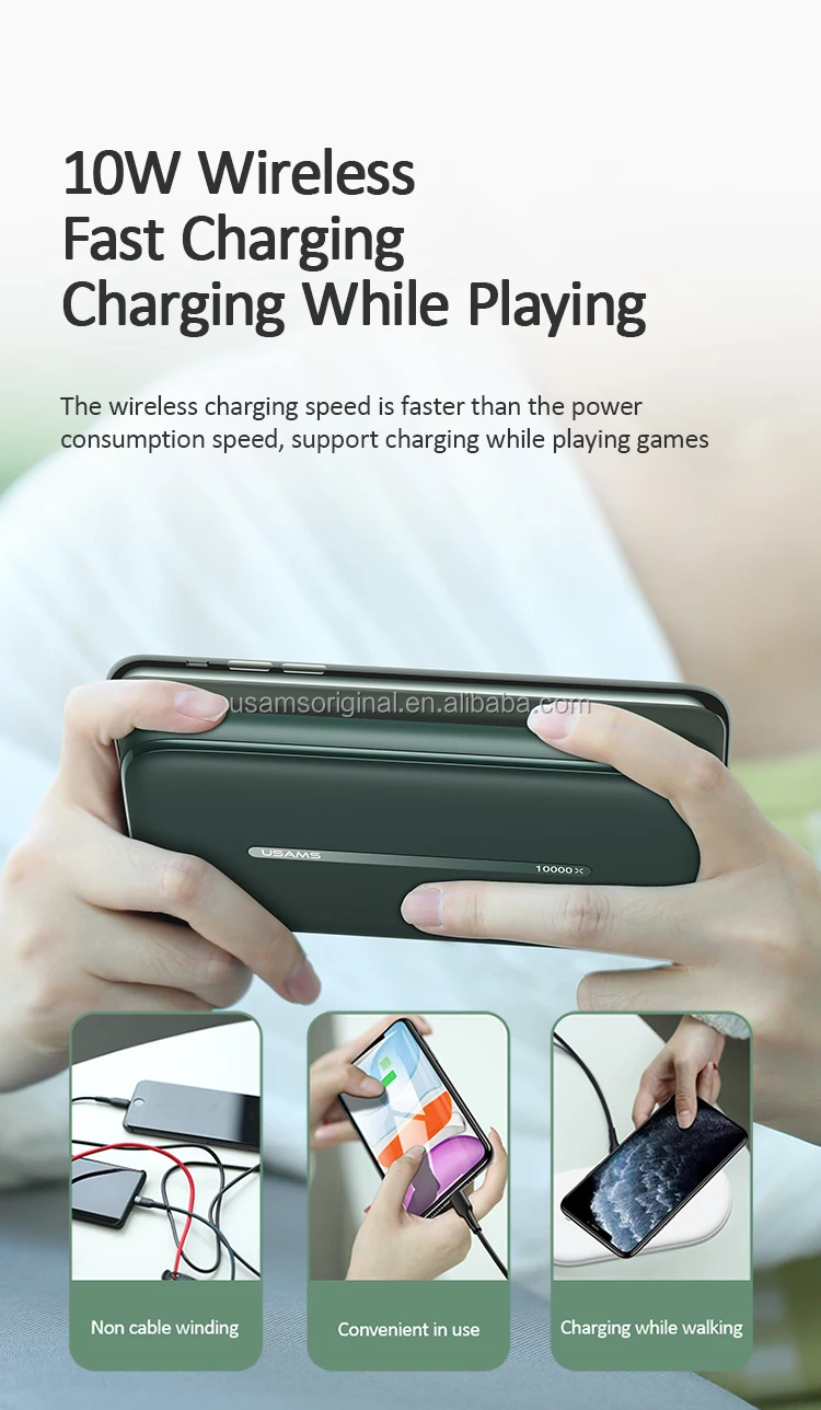 USAMS Compact High Capacity 10000mAh QC3.0 PD Power Bank Wireless Fast Charger 10W with Suction - ANKUX.COM
