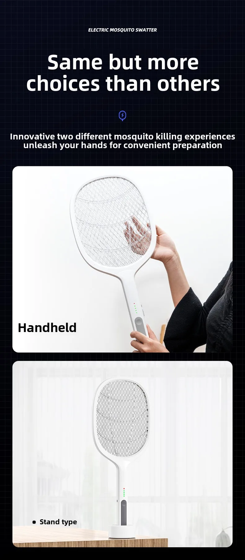 Three-in-One Household Electric Mosquito Killer Lamp Silent Swatter with Effective Physical Repellent Rechargeable