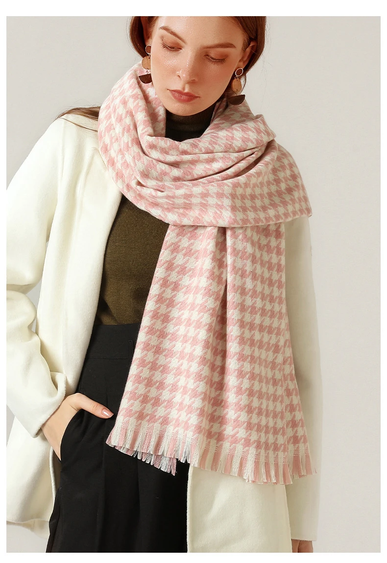 custom fashion winter warm tassel houndstooth shawl knit scarf