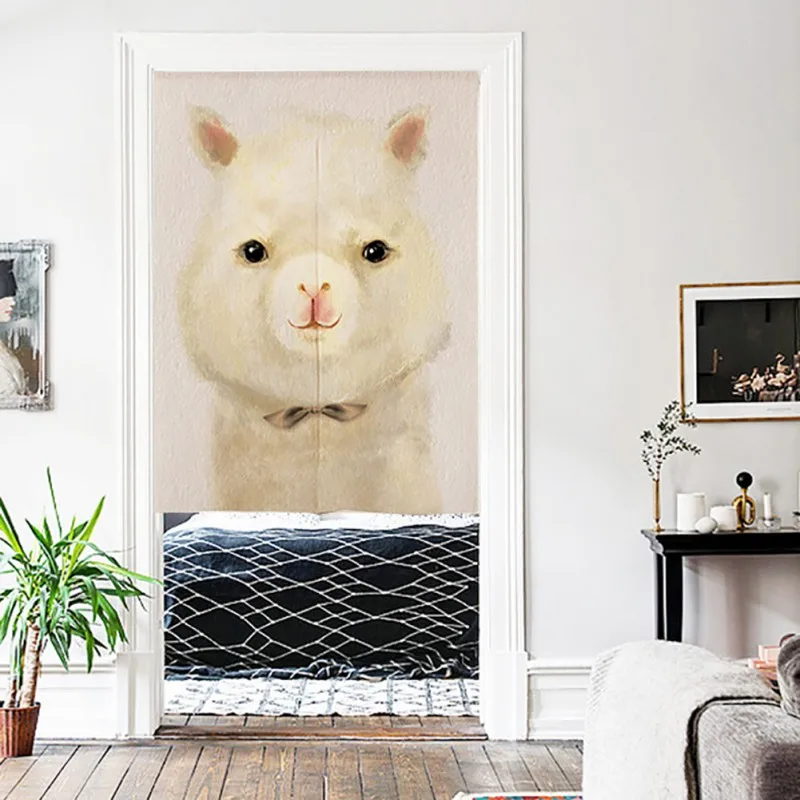 Japanese Noren Doorway Curtain Wall Hanging Tapestry Screens & Room Dividers Printed Cute Animal Pattern on Cotton Linen