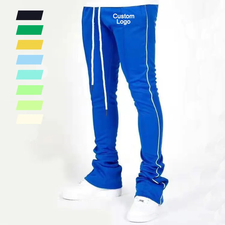 

Custom Men's Track Pants Polyester Drawstring Stripe Skinny Sweatpants Stacked Fashion Jogger Wear Pants