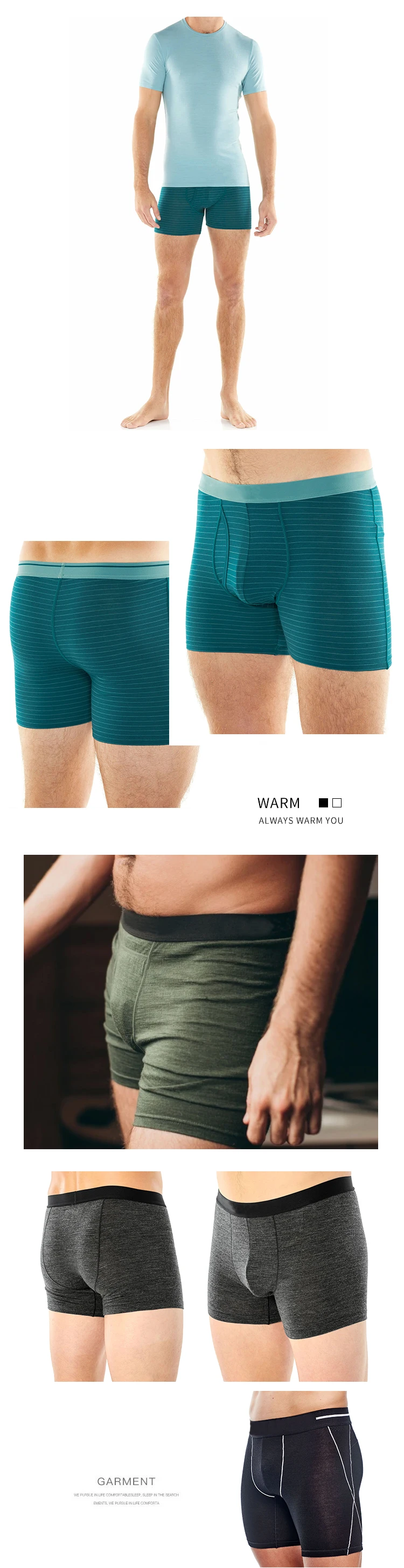 mens Merino Wool long 7 inch compression shorts