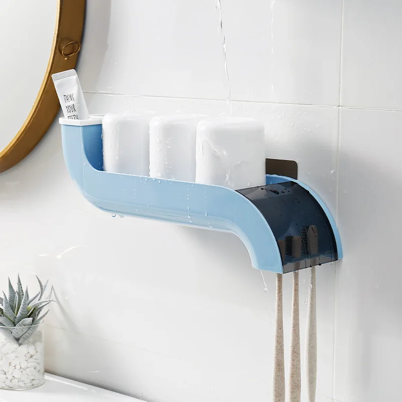 Hanging Plastic toothbrush holder wall Mounted  with cups toothpaste  holder toothbrush cover storage rack Bathroom Accessories