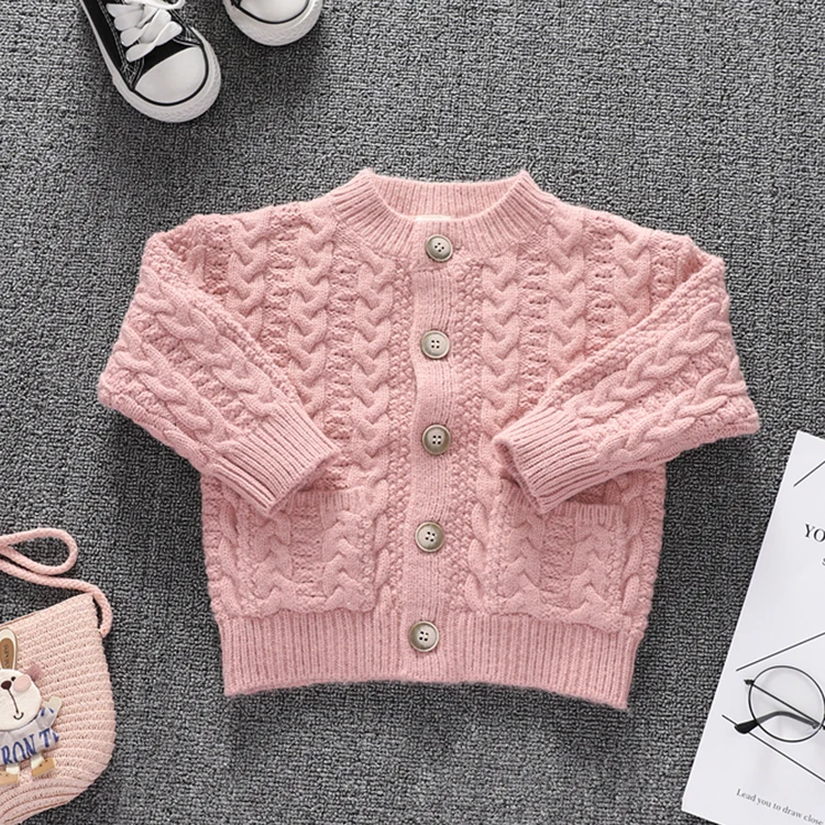 Long-sleeved female baby high-end walker clothes solid color newborn baby button clothes baby sweater