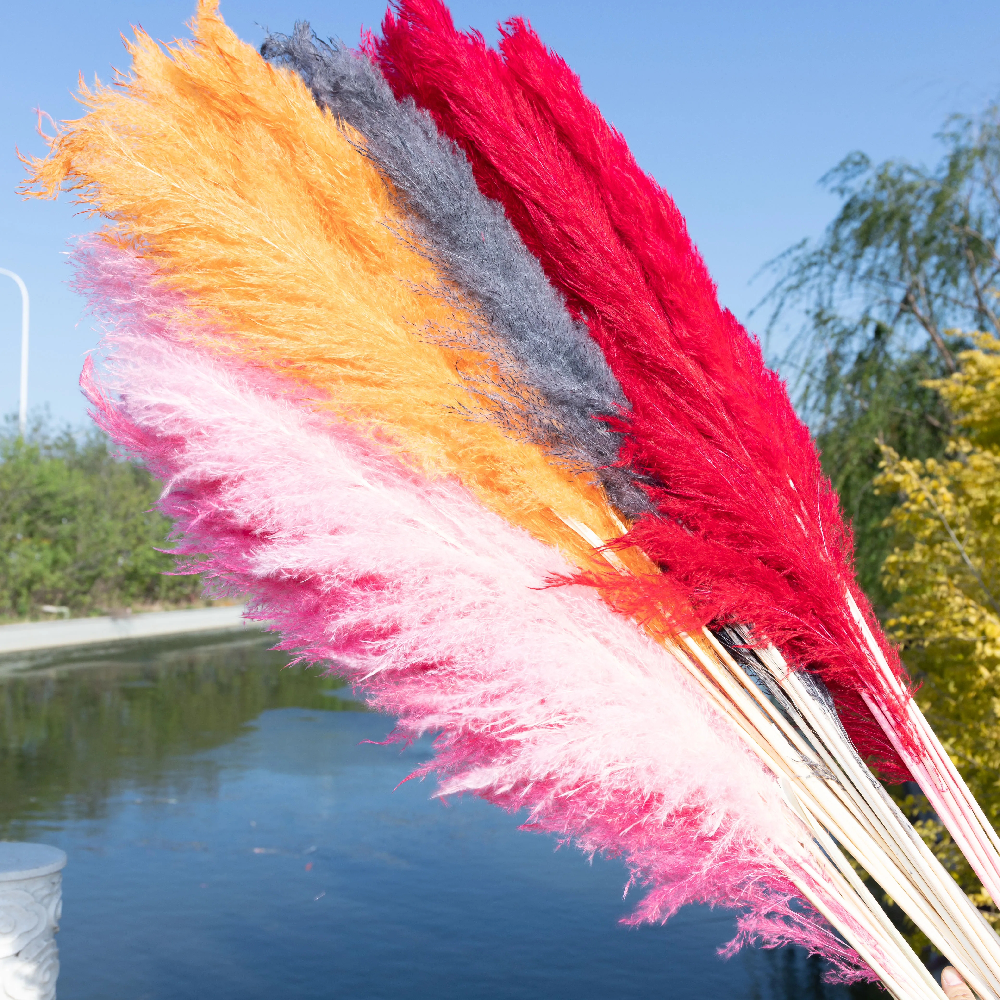Artificial Pampas Grass Dried Flowers Tall Long Reed Grass For Home