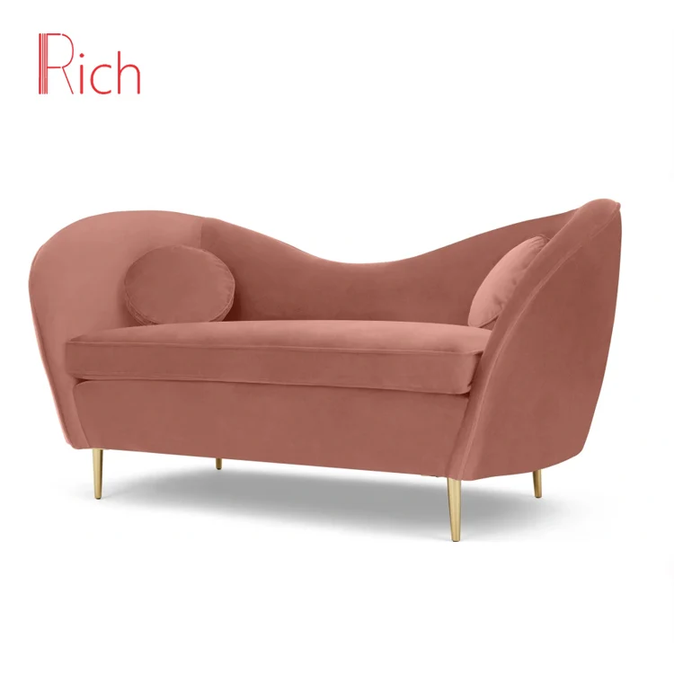 Classic Velvet Fabric Sofa Pink Color Living Room Furniture Gold Metal