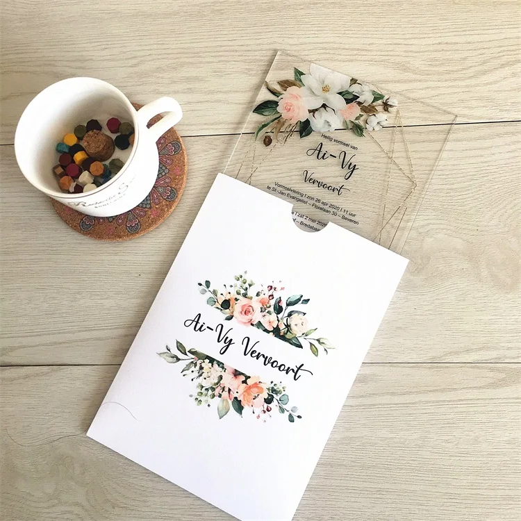 
2020 Custom color logo printed gift blank acrylic wedding invitation card for wedding supplies 