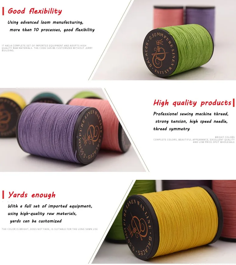 0.5mm 42s Linen Round Wax Thread,Galaces Brand,Smooth Braided Sewing