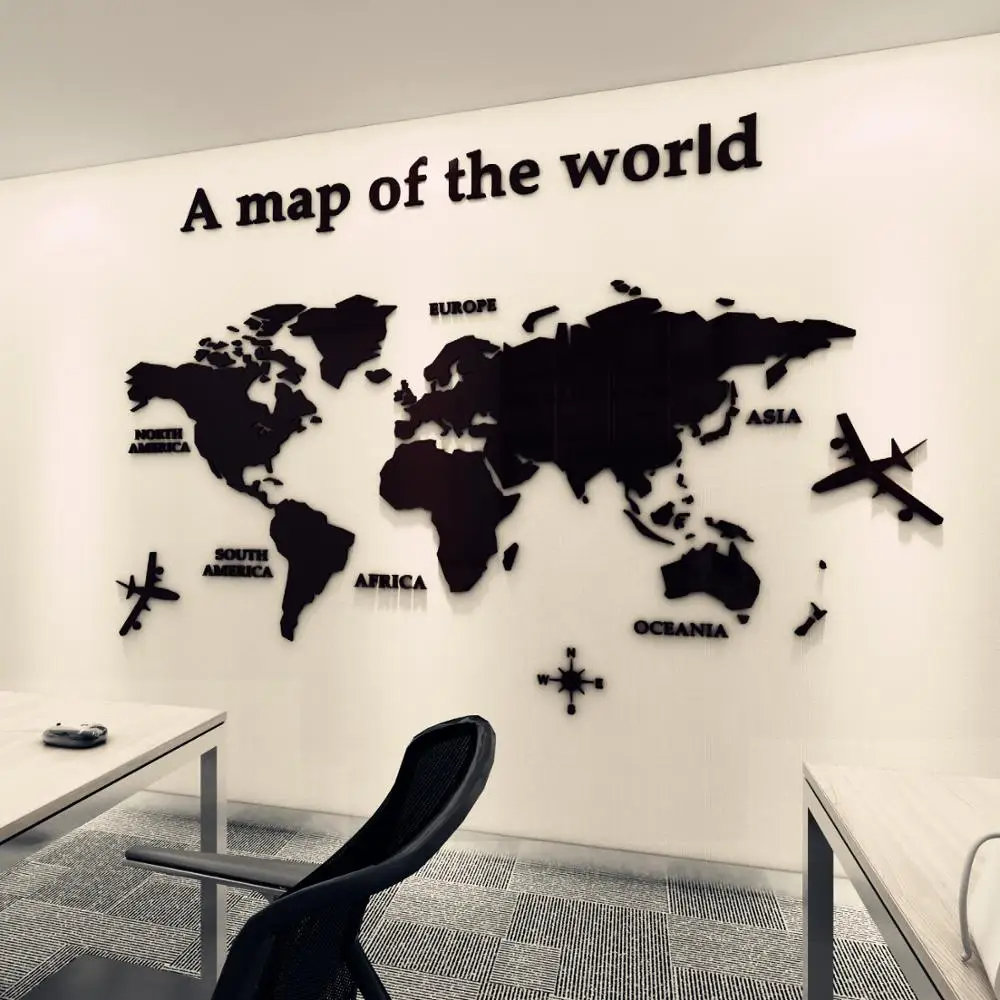 
3D World Map Wall Sticker Removable Map Wall Stickers DIY Arts Decorative Wall Sticker for Living Room 
